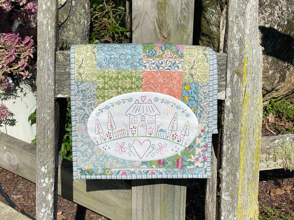 My Country Home table runner kit by Gail Pan with fabric and threads