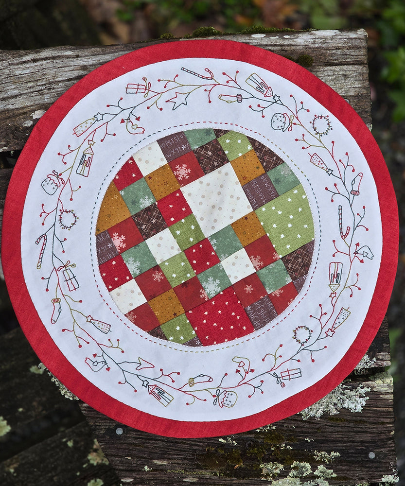 Christmas tabletopper with Santa, reindeer, snowmen, penguins, and stars design